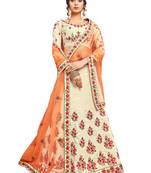 Beige Embroidered Silk Semi Stitched Lehenga With Dupatta