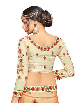 Beige Embroidered Silk Semi Stitched Lehenga With Dupatta 3