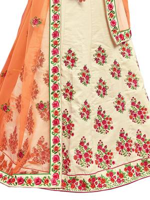 Beige Embroidered Silk Semi Stitched Lehenga With Dupatta 4
