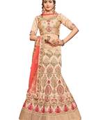 Beige Embroidered Silk Semi Stitched Lehenga With Dupatta