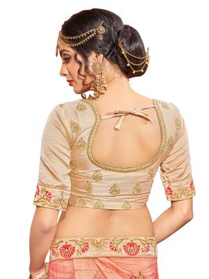 Beige Embroidered Silk Semi Stitched Lehenga With Dupatta 3