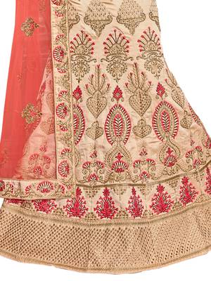 Beige Embroidered Silk Semi Stitched Lehenga With Dupatta 4