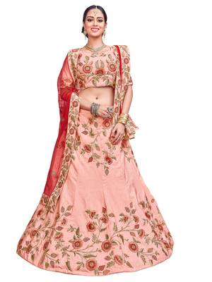 Pink Embroidered Silk Semi Stitched Lehenga With Dupatta 1