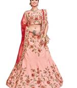 Pink Embroidered Silk Semi Stitched Lehenga With Dupatta