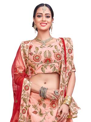 Pink Embroidered Silk Semi Stitched Lehenga With Dupatta 2