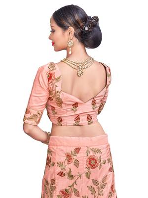 Pink Embroidered Silk Semi Stitched Lehenga With Dupatta 3
