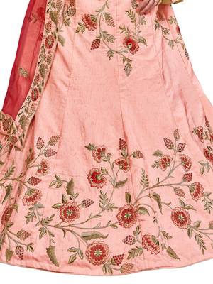Pink Embroidered Silk Semi Stitched Lehenga With Dupatta 4