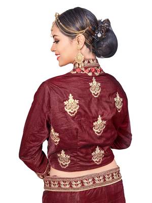 Maroon Embroidered Velvet Semi Stitched Lehenga With Dupatta 3