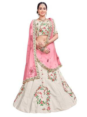 Grey Embroidered Silk Semi Stitched Lehenga With Dupatta 1