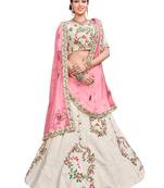 Grey Embroidered Silk Semi Stitched Lehenga With Dupatta