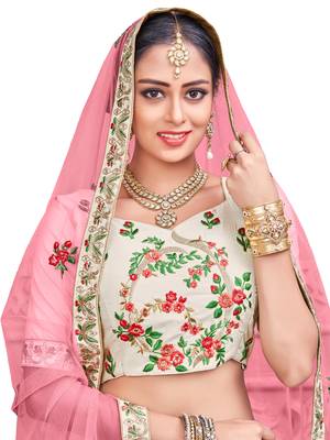 Grey Embroidered Silk Semi Stitched Lehenga With Dupatta 2
