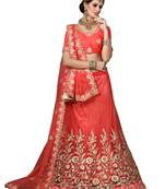 Peach Embroidered Net Semi Stitched Lehenga With Dupatta
