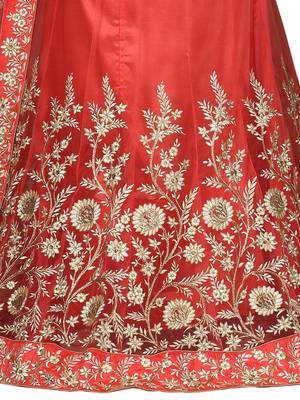 Peach Embroidered Net Semi Stitched Lehenga With Dupatta 3