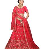 Pink Embroidered Net Semi Stitched Lehenga With Dupatta