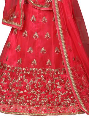 Pink Embroidered Net Semi Stitched Lehenga With Dupatta 3