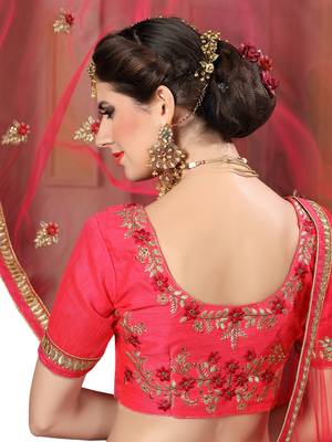 Pink Embroidered Net Semi Stitched Lehenga With Dupatta 5