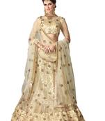 Beige Embroidered Net Semi Stitched Lehenga With Dupatta