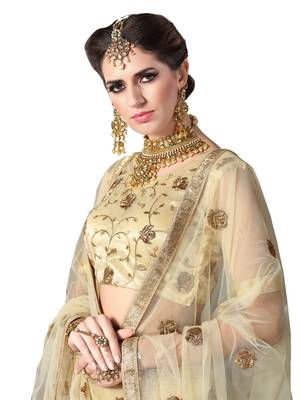 Beige Embroidered Net Semi Stitched Lehenga With Dupatta 4