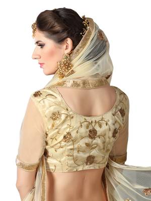 Beige Embroidered Net Semi Stitched Lehenga With Dupatta 5