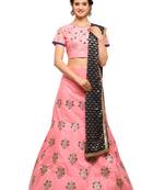 Peach Embroidered Silk Semi Stitched Lehenga With Dupatta