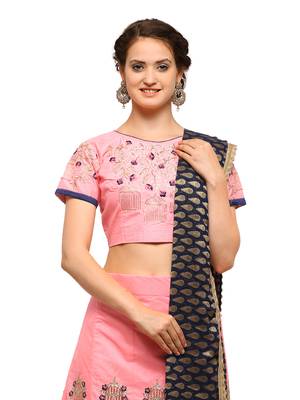 Peach Embroidered Silk Semi Stitched Lehenga With Dupatta 3