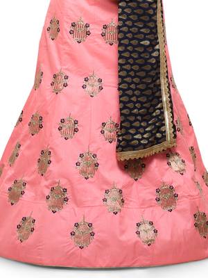 Peach Embroidered Silk Semi Stitched Lehenga With Dupatta 4