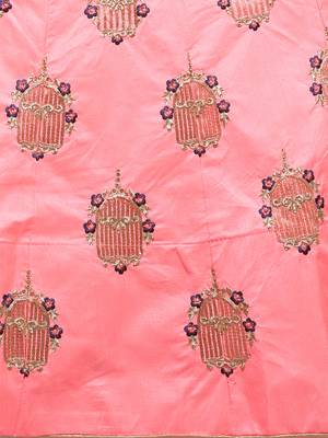 Peach Embroidered Silk Semi Stitched Lehenga With Dupatta 5