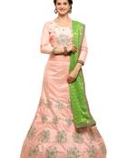Peach Embroidered Silk Semi Stitched Lehenga With Dupatta