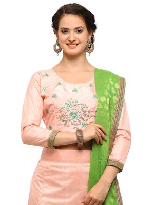 Peach Embroidered Silk Semi Stitched Lehenga With Dupatta 3