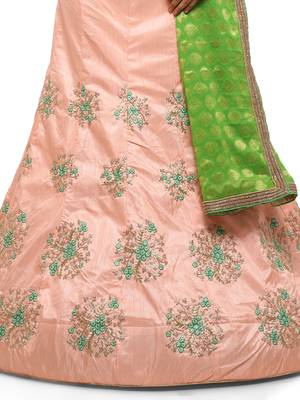 Peach Embroidered Silk Semi Stitched Lehenga With Dupatta 4