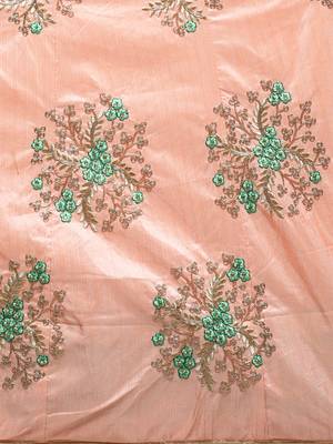 Peach Embroidered Silk Semi Stitched Lehenga With Dupatta 5