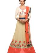 Beige Embroidered Net Semi Stitched Lehenga With Dupatta