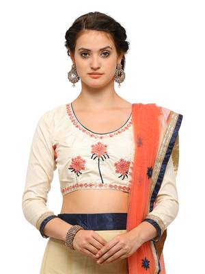 Beige Embroidered Net Semi Stitched Lehenga With Dupatta 2