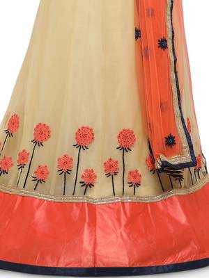 Beige Embroidered Net Semi Stitched Lehenga With Dupatta 3
