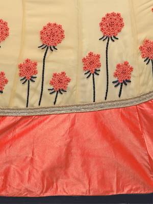 Beige Embroidered Net Semi Stitched Lehenga With Dupatta 5