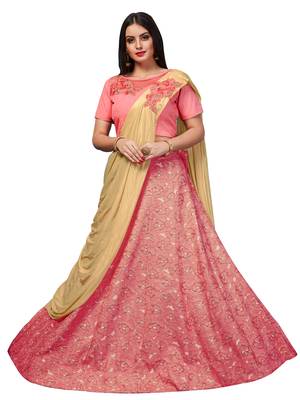 Pink Embroidered Jacquard Semi Stitched Lehenga With Dupatta 1
