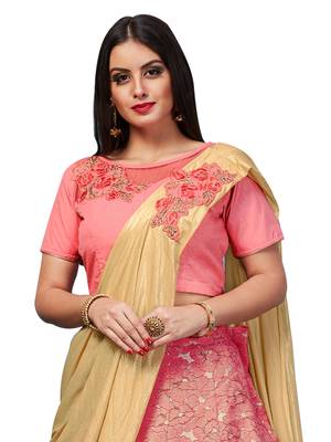Pink Embroidered Jacquard Semi Stitched Lehenga With Dupatta 2