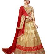 Beige Embroidered Net Semi Stitched Lehenga With Dupatta