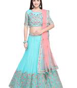 Light-Blue Embroidered Net Semi Stitched Lehenga With Dupatta