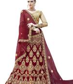 Maroon Embroidered Velvet Semi Stitched Lehenga With Dupatta