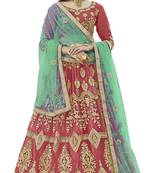 Pink Embroidered Net Semi Stitched Lehenga With Dupatta