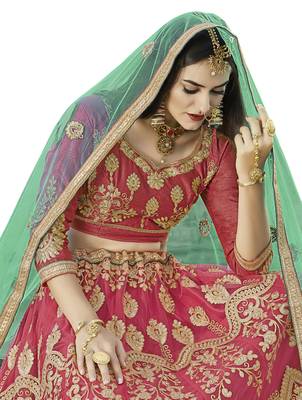 Pink Embroidered Net Semi Stitched Lehenga With Dupatta 2