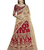 Maroon Embroidered Net Semi Stitched Lehenga With Dupatta