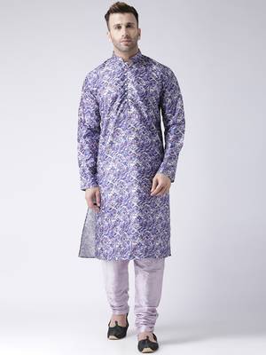 Purple Printed Silk Blend Kurta Pajama 1