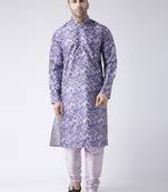 Purple Printed Silk Blend Kurta Pajama