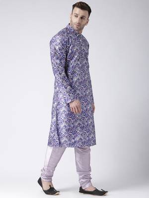 Purple Printed Silk Blend Kurta Pajama 2