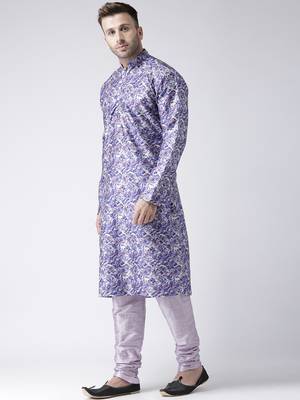 Purple Printed Silk Blend Kurta Pajama 3