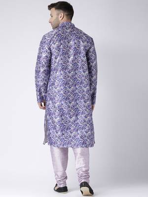 Purple Printed Silk Blend Kurta Pajama 4