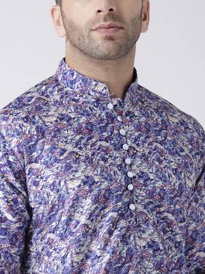 Purple Printed Silk Blend Kurta Pajama 5