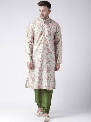Green Printed Silk Blend Kurta Pajama 1